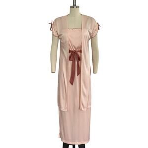 Vintage 1970s Soft Pink and Mauve Nightgown Peignoir Duster Robe Set